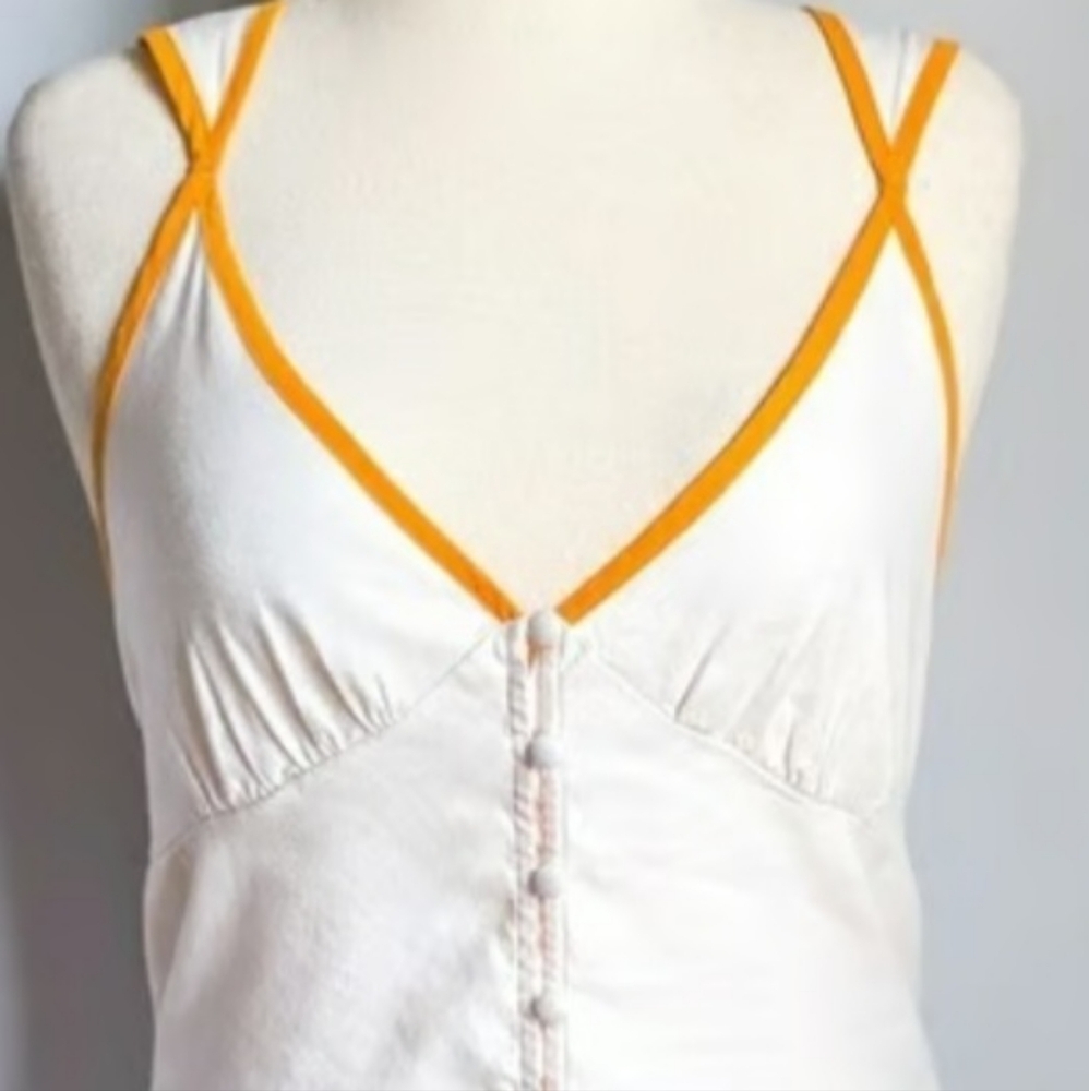 Anthropologie, New White Linen Split Cutout Button Front Tank Top Size Medium